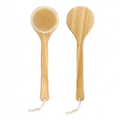 Custom Logo Long Handle Bamboo Wood Natural Boar Bristle Bath Shower Brush